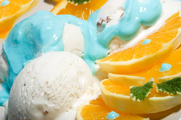 closeup of vanilla ice cream dessert