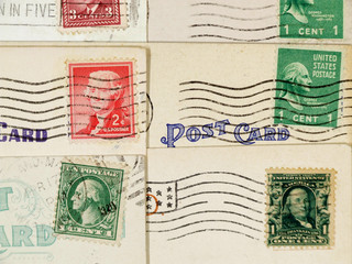 antique postcards and cancelled stamps
