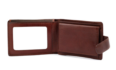 brown leather wallet with a blank space for credit