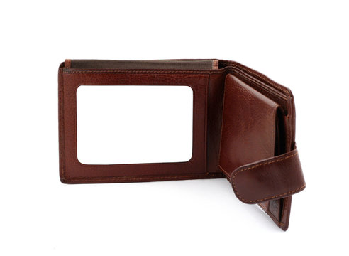 brown leather wallet with a blank space for credit