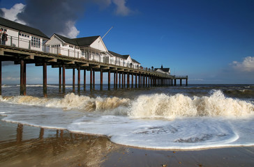 southwold pier with breakers