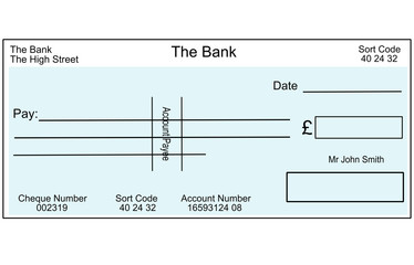 an illustration of a blank british cheque. - obrazy, fototapety, plakaty