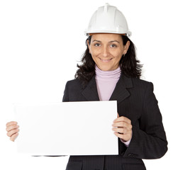 attractive young person architect with a billboard in the hands
