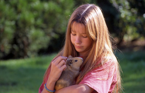 jeune fille et cochon d'inde