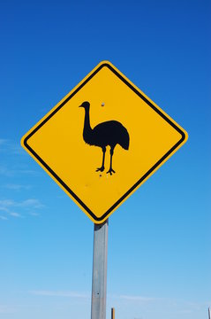 Emu Warning Sign Over A Blue Sky (1)