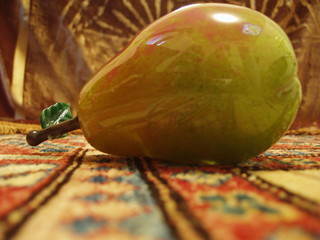 decorative glass object/greenish-yellow pear