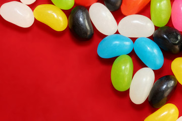 jellybeans on red