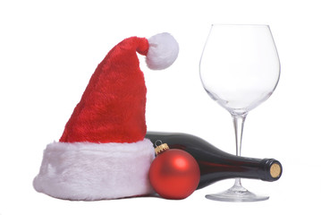 Obraz na płótnie Canvas santa hat and wine