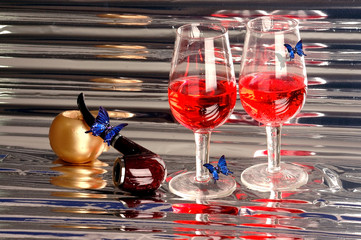 red wine and blue butterfly