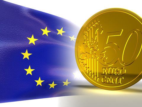 euro flag and 50 cents 3d render