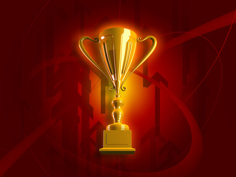 winning gold trophy 3d render