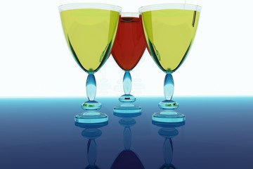 three glasses with wine. 3d the image.