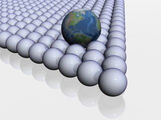 the globe among spheres. 3d the image.