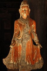 myanmar, salay: statue in a yosqson kyaung in salay monastery