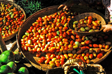myanmar, bagan: vegetables at the market