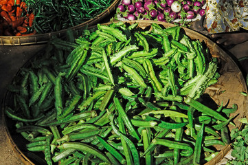 myanmar, bagan: vegetables at the market