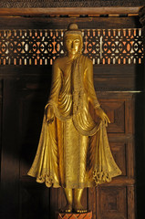 myanmar, salay: statue in a yosqson kyaung in salay monastery