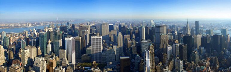 aerial panoramic view over manhattan, new york