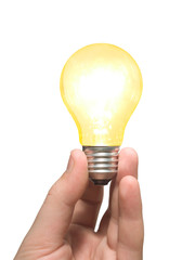 yellow light bulb in hand