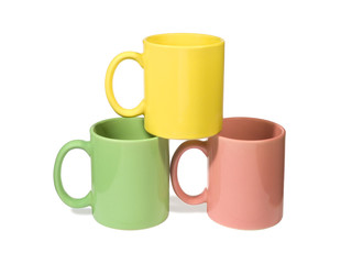 three colorful mugs