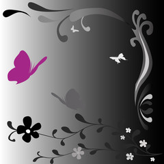 black and white fantasy design with butterflies