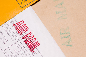 several envelopes with stamps close up