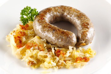 grilled sausage with cabbage