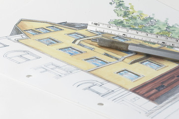 farbige architektur skizze