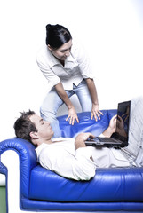 young couple with laptop