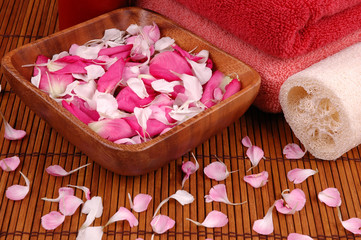 spa with bowl and petals