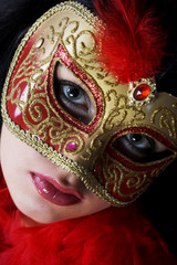 portrait of attractive beautiful young woman wearing gold carniv