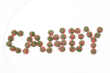 candy speeling out the word "c a n d y"