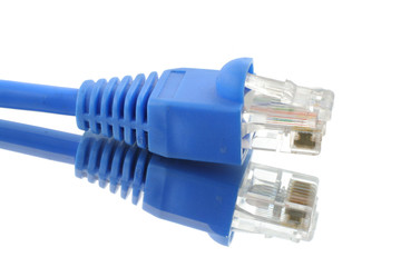 rj-45 cable with its reflection on pure white back