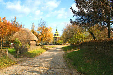 country church autumn landscape