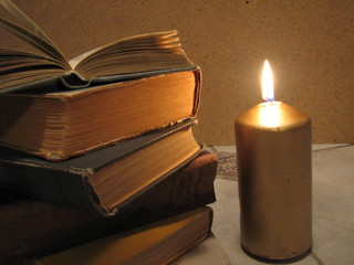 old books and candle