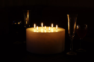 candle and glasses