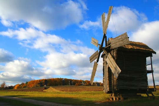 windmill - autumn landscape