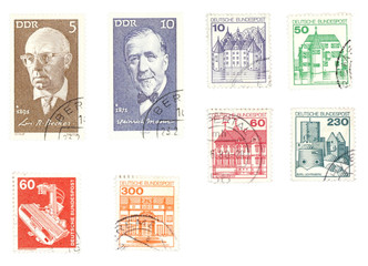 Fototapeta na wymiar colorful obsolete german post stamps