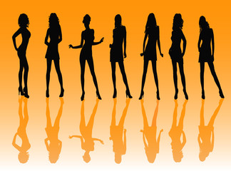  posing women - silhouette vector illustration
