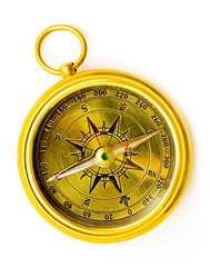 Obraz premium old style gold compass on white background