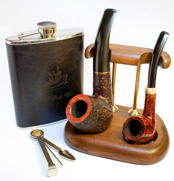 flask, pipes on a support, a set for cleaning a tube