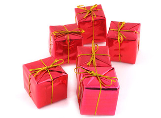 group of christmas gifts on white