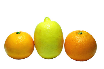 two orange and lemon isolated, clipping path inclu