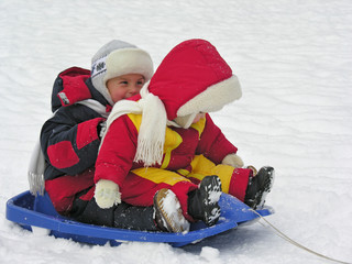 children on sled
