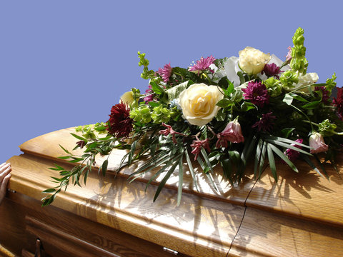 Casket With Flowers, Blue Sky