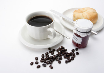 coffee, jam and croissant