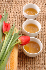  health - towels tulips in a spa for relaxing time