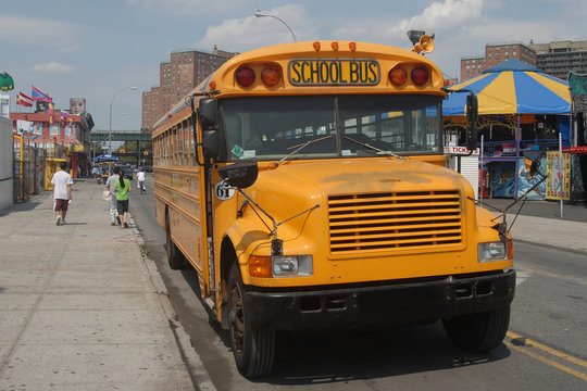 school bus in coney island, new york city
