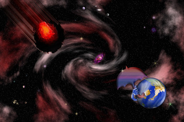 stock image of humorous space asteroid scene