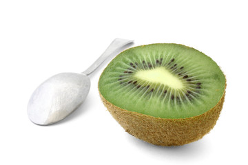 kiwi with spoon on white